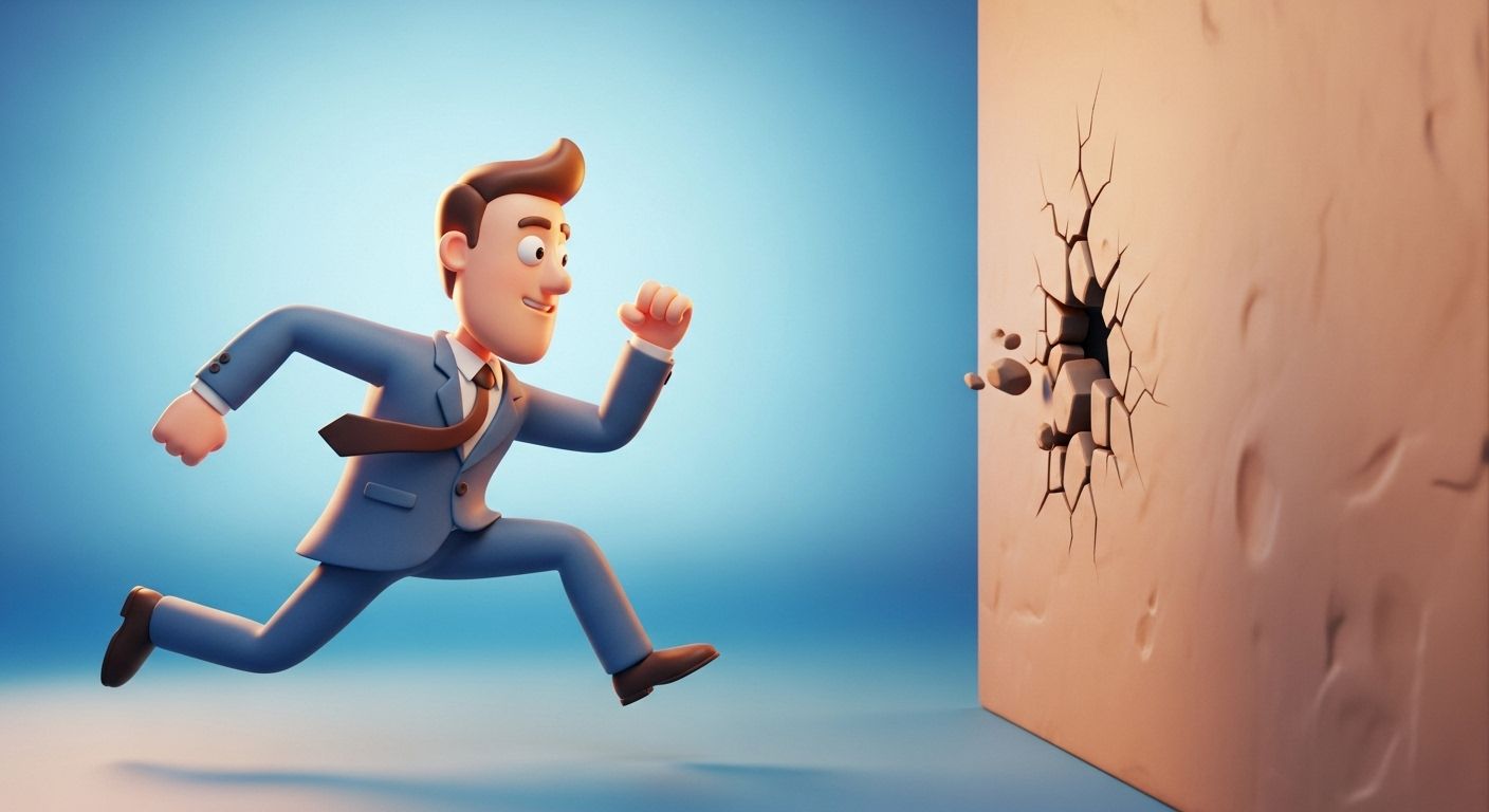 Man run thought the wall